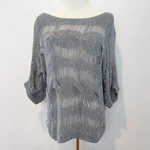 Vintage 90S Sheer Crochet Open Stitch Top Large Minimalist Layering Neutral